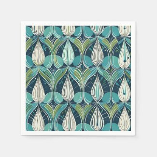 Mid Century Atomic Drops Blue Green Pattern