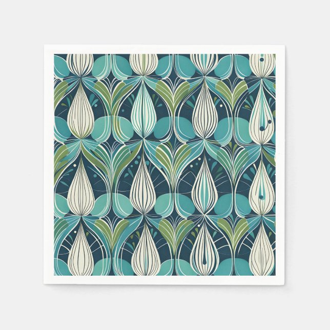 Mid Century Atomic Drops Blue Green Pattern Napkins (Front)