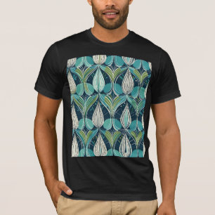 Mid Century Atomic Drops Blue Green Pattern T-Shirt