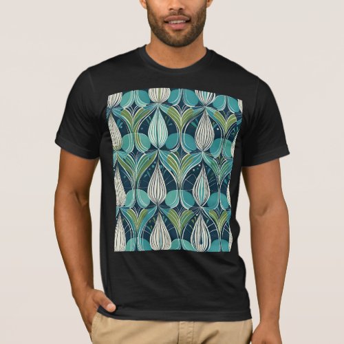 Mid Century Atomic Drops Blue Green Pattern T_Shirt