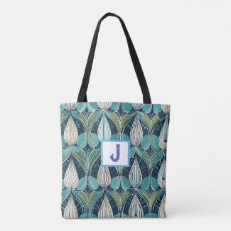 Mid Century Atomic Drops Blue Green Pattern