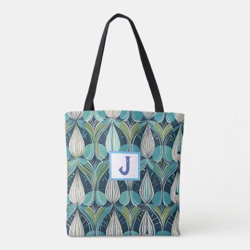 Mid Century Atomic Drops Blue Green Pattern Tote Bag