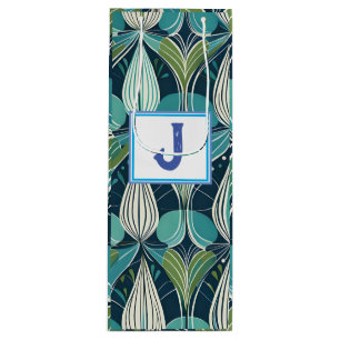 Mid Century Atomic Drops Blue Green Pattern Wine Gift Bag