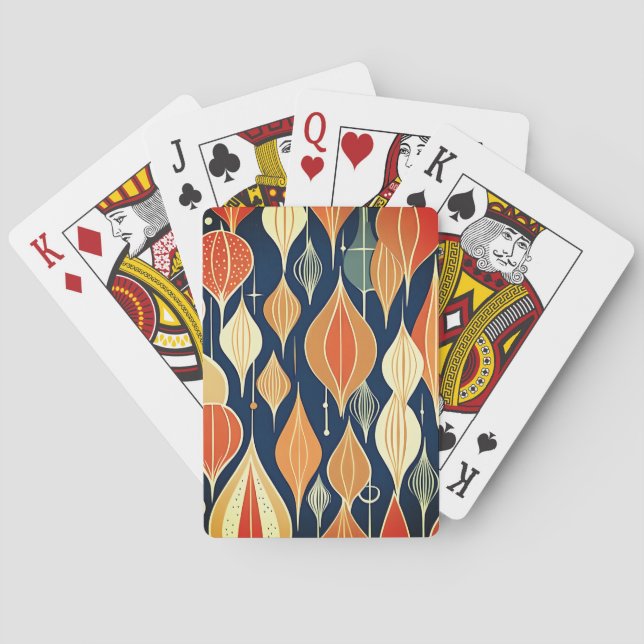 Mid Century Atomic Drops Ochre  Modern Retro  Poker Cards (Back)