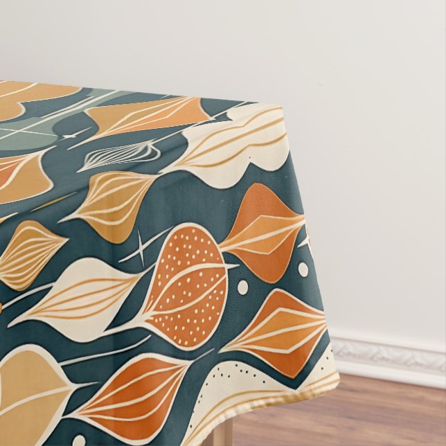 Mid Century Atomic Drops Ochre  Modern Retro  Tablecloth (In Situ)