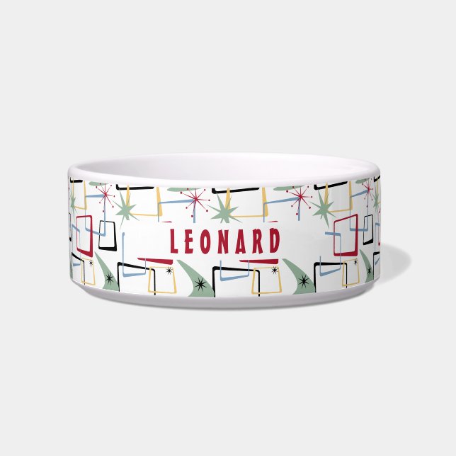 Mid-century Atomic Era Abstract Squares Name Bowl (Front)