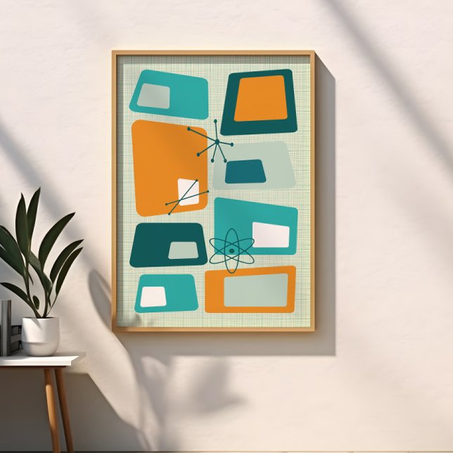 Mid Century Atomic Era Abstract Teal Orange Aqua Poster (Creator Uploaded)
