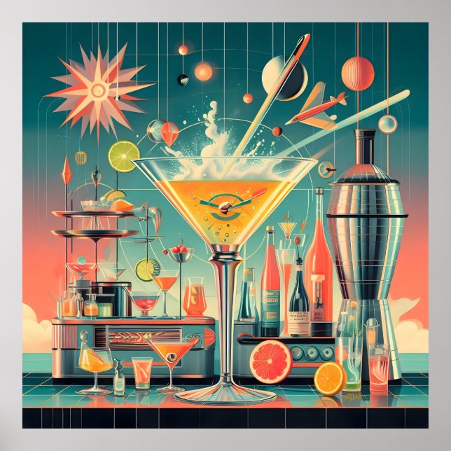 Mid Century Atomic Futuristic Citrus Martini Bar Poster (Front)