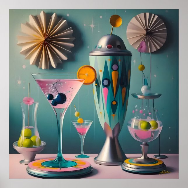 Mid Century Atomic Futuristic Cocktail Time Poster (Front)