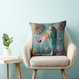 Mid Century Atomic Futuristic Cocktail Time Throw Pillow