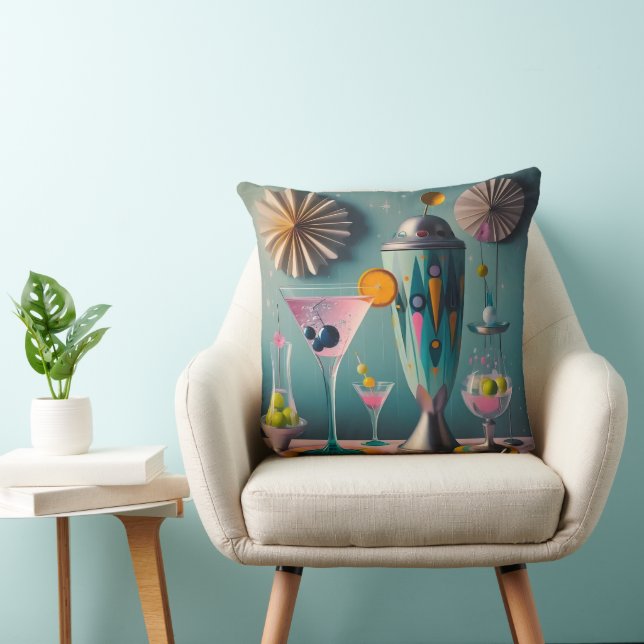 Mid Century Atomic Futuristic Cocktail Time Throw Pillow (Chair)