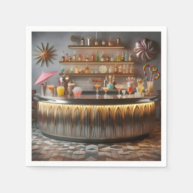 Mid Century Atomic Futuristic Party Bar Napkins (Front)