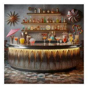 Mid Century Atomic Futuristic Party Bar Poster