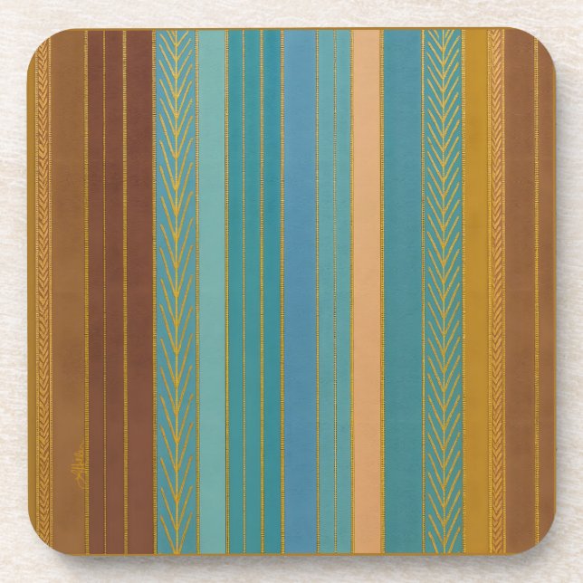 Mid Century Atomic Futuristic Stripes Print Beverage Coaster (Front)
