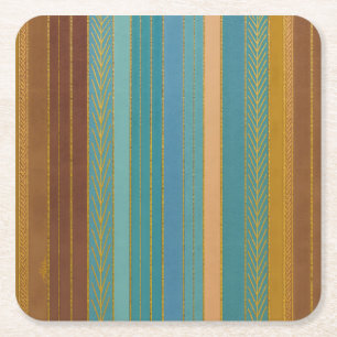 Mid Century Atomic Futuristic Stripes Print Square Paper Coaster