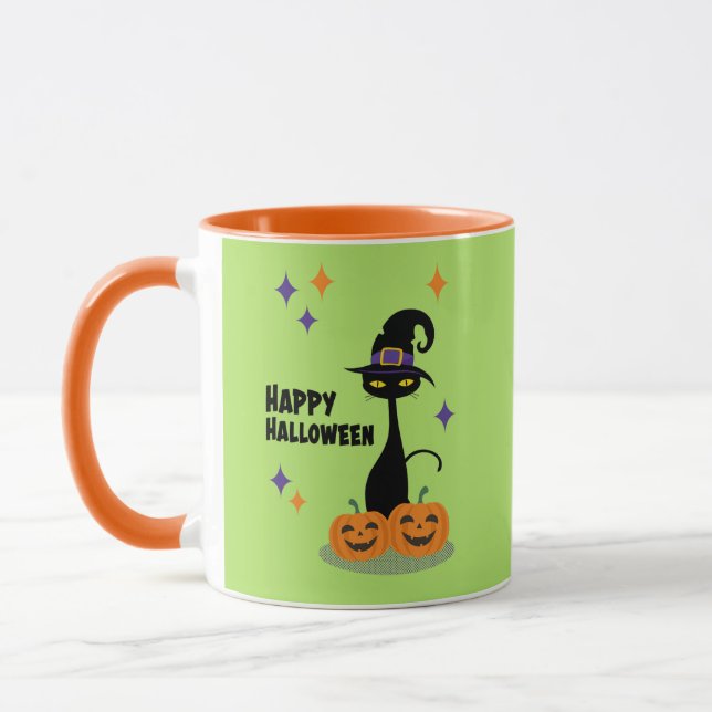 Mid-Century Atomic Halloween Cat  Mug (Left)
