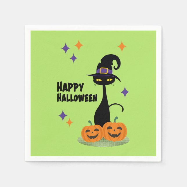 Mid-Century Atomic Halloween Cat  Napkins (Front)