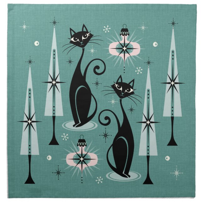 Mid Century Atomic Kitty Christmas ©studioxtine Cloth Napkin (Front)