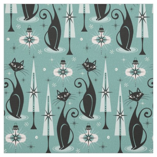 Green Kitties Christmas Fabric