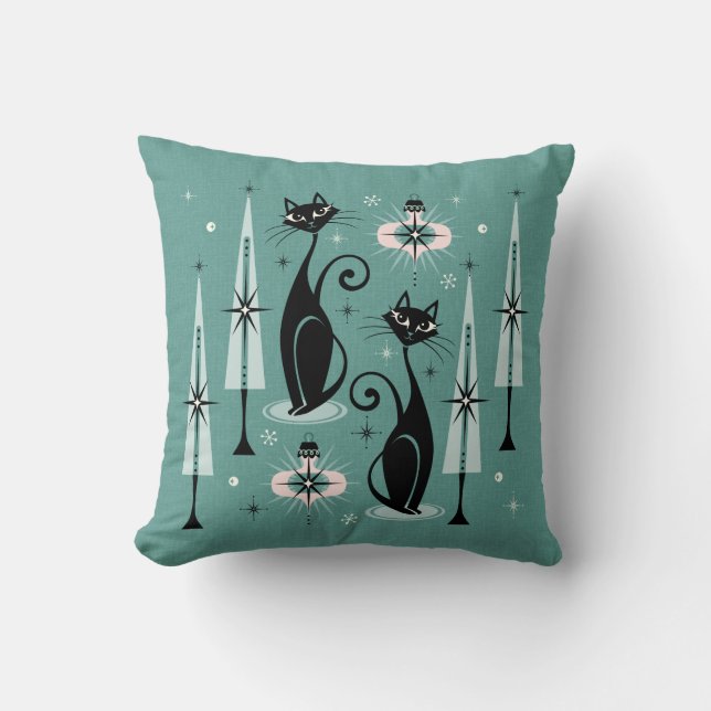 Mid Century Atomic Kitty Christmas ©studioxtine Throw Pillow (Front)