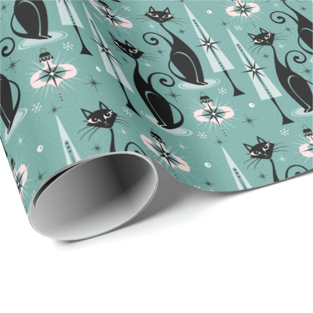 Mid Century Atomic Kitty Christmas ©studioxtine Wrapping Paper (Roll Corner)