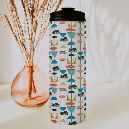 Mid Century Atomic Kitty Pattern Thermal Tumbler