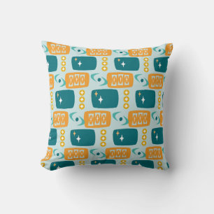 Mid Century Atomic Pattern in Aqua, Orange, Teal Throw Pillow