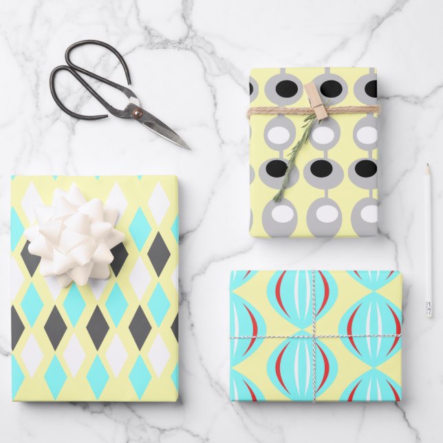 Mid-Century Atomic Patterns Wrapping Paper Sheets (Front)