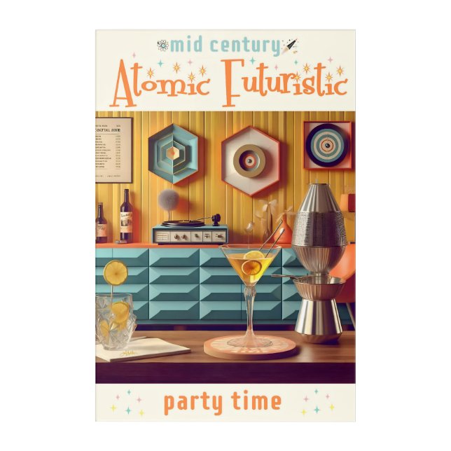 Mid Century Atomic Retro Futuristic Party Room Acrylic Print (Front)