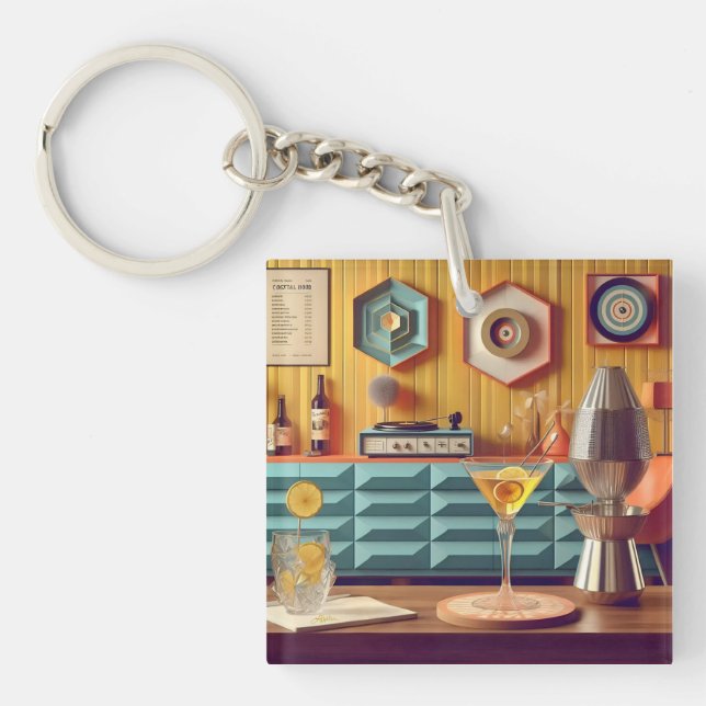 Mid Century Atomic Retro Futuristic Party Room Keychain (Front)
