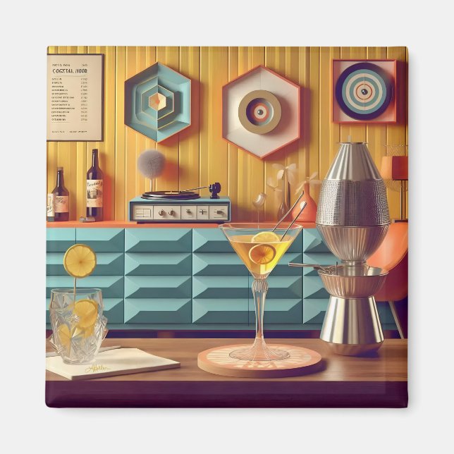 Mid Century Atomic Retro Futuristic Party Room Magnet (Front)