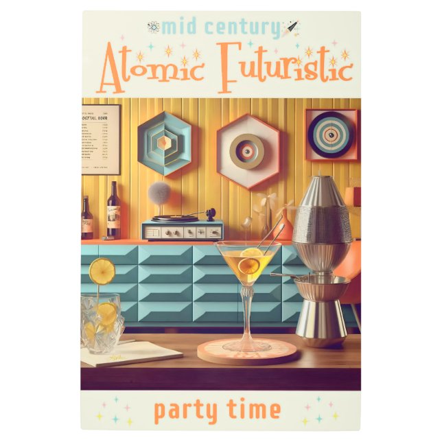 Mid Century Atomic Retro Futuristic Party Room Metal Print (Front)