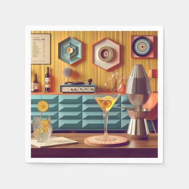 Mid Century Atomic Retro Futuristic Party Room Napkins (Front)