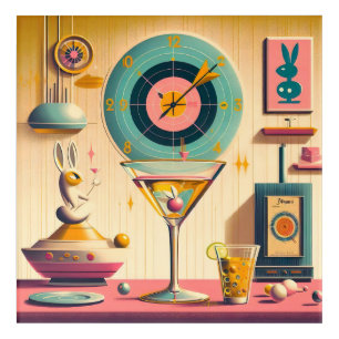 Mid Century Atomic Retro Futuristic Rabbit Martini Acrylic Print