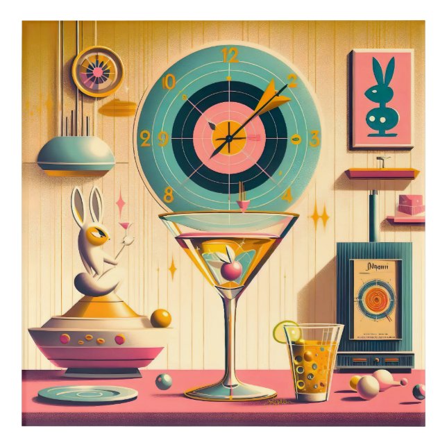 Mid Century Atomic Retro Futuristic Rabbit Martini Acrylic Print (Front)