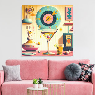 Mid Century Atomic Retro Futuristic Rabbit Martini Canvas Print