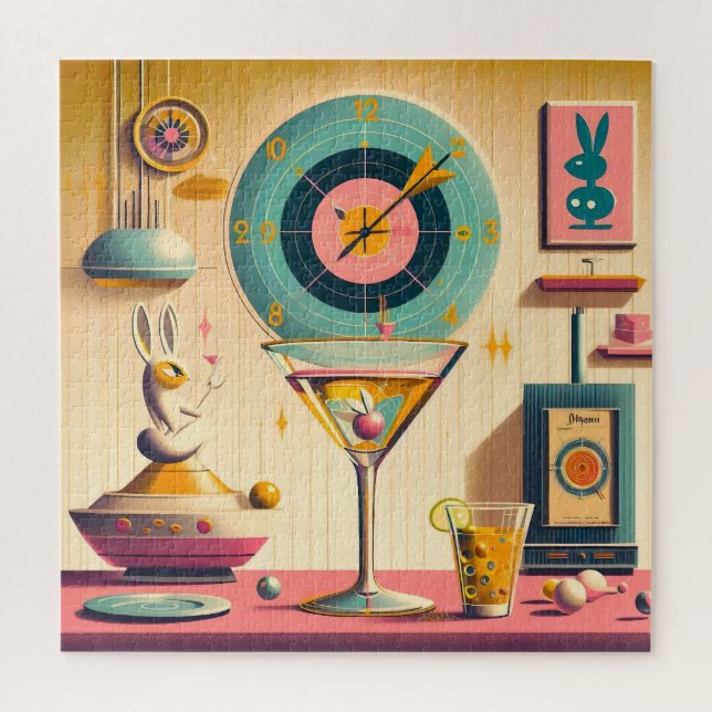 Mid Century Atomic Retro Futuristic Rabbit Martini Jigsaw Puzzle (Vertical)