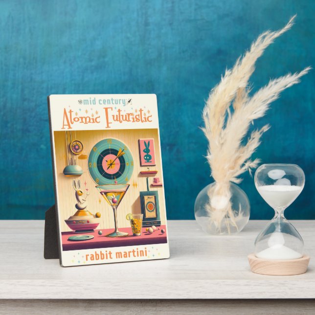 Mid Century Atomic Retro Futuristic Rabbit Martini Plaque (Side)