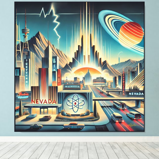 Mid Century Atomic Space Age Nevada Art Canvas Print (Insitu(Wood Floor))