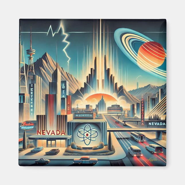 Mid Century Atomic Space Age Nevada Art Magnet (Front)