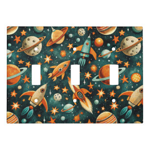 Mid Century Atomic Space Orange Teal Planet Light Switch Cover