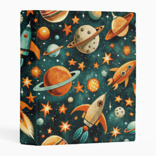 Mid Century Atomic Space Orange Teal Planet Mini Binder