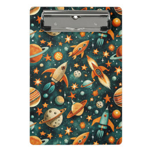 Mid Century Atomic Space Orange Teal Planet Mini Clipboard
