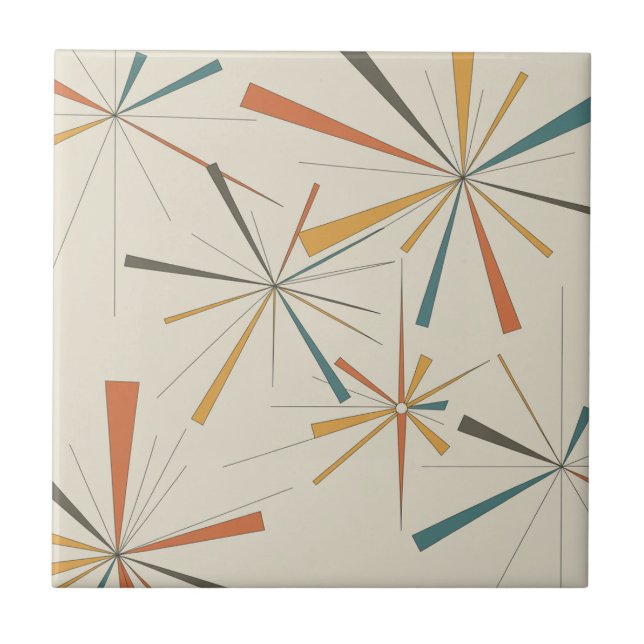 Mid Century  Atomic Starburst Geometric Retro Ceramic Tile (Front)
