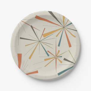 Mid Century Atomic Starburst Geometric Retro Paper Plates