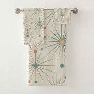 Mid Century Atomic Starburst Modern Retro Bath Towel Set