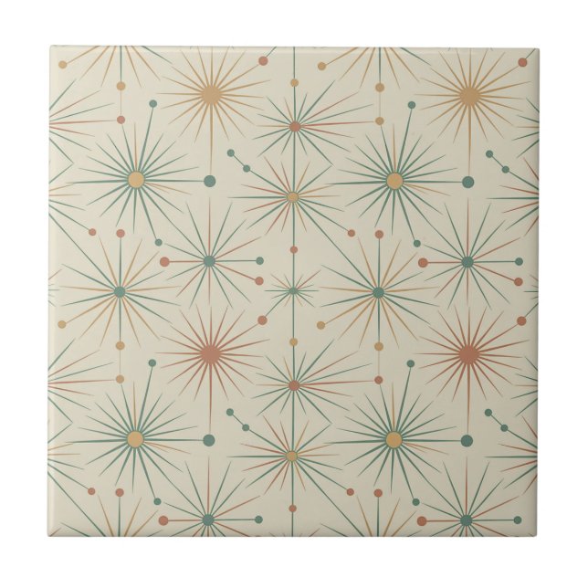 Mid Century  Atomic Starburst Modern Retro Ceramic Tile (Front)