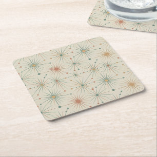 Mid Century  Atomic Starburst Modern Retro Square Paper Coaster