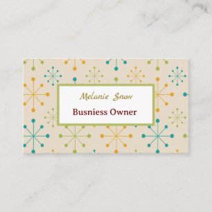 Mid Century Atomic Starburst Orange Teal Green Business Card