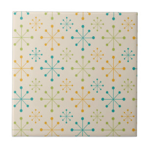 Mid Century Atomic Starburst Orange Teal Green Ceramic Tile